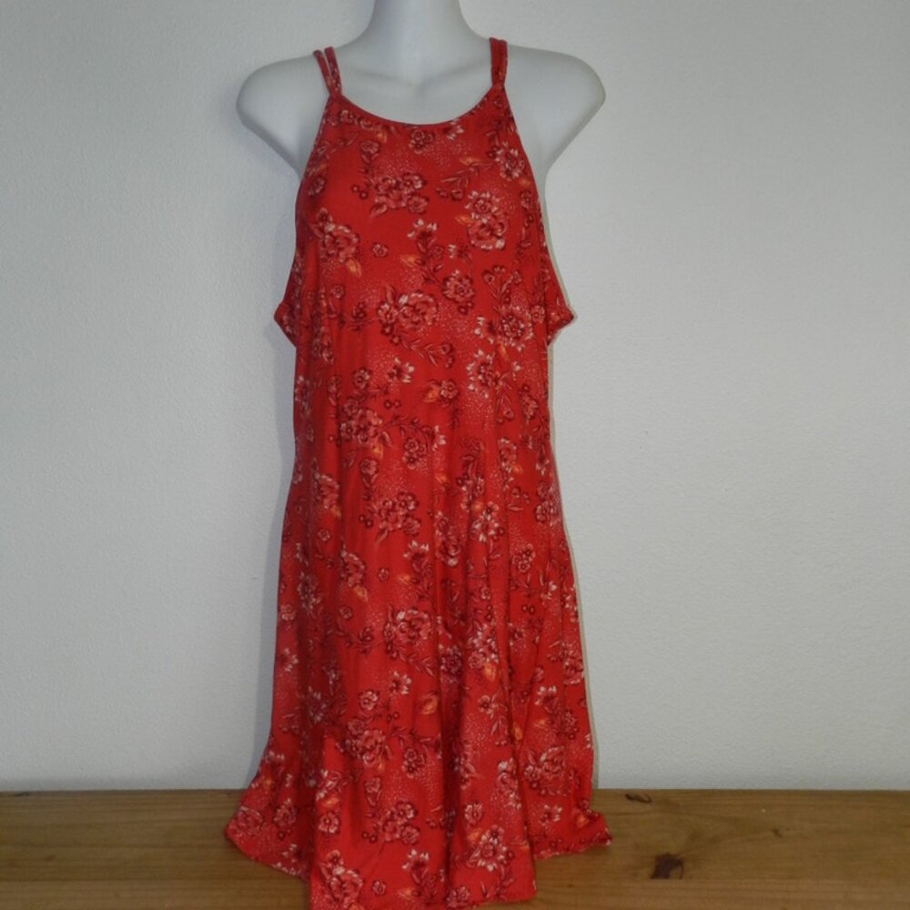Mudd round neckline racer back strappy red floral print sundress